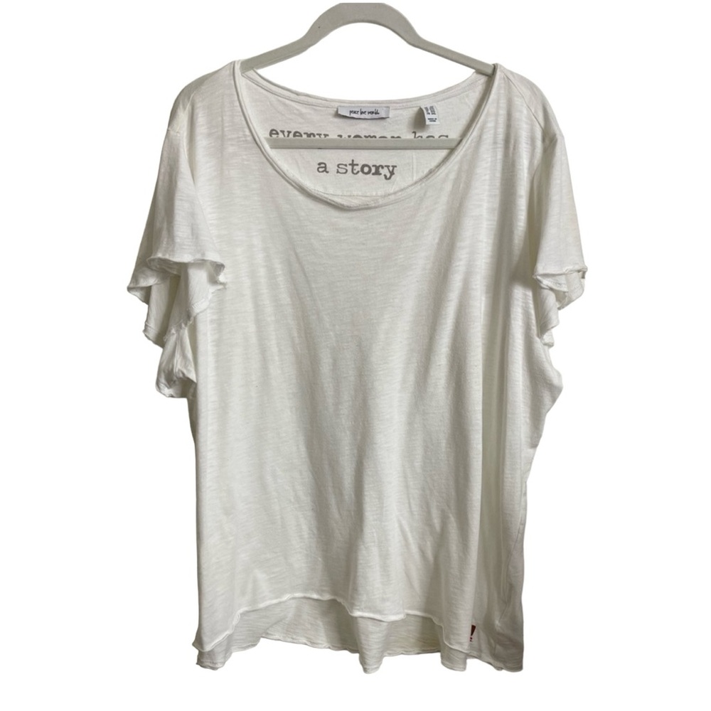 Gently Worn Peace Love World Flutter Sleeve Tee. White. 2X